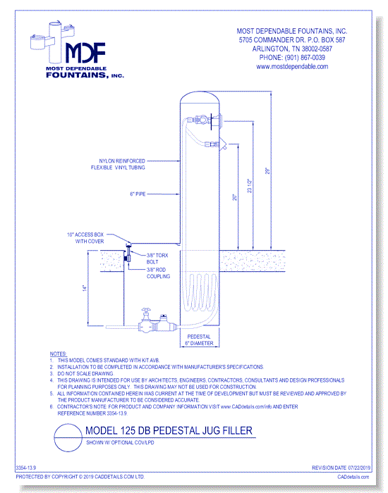 13.9)** 125 DB** Pedestal direct bury **Jug Filler** with attached valve box standard