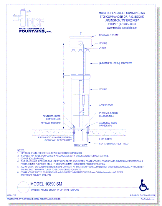 **10890 SM** Water Stations Shown with Optional Template