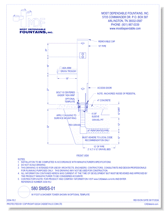 **  580 SMSS-01** w/ Foot & Shower Tower Shown w/Optional Template