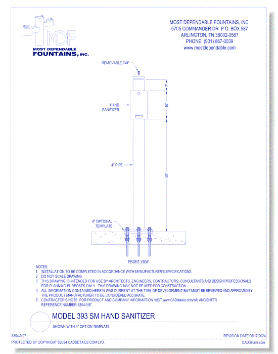 ** 393 SM Hand Sanitizer** (Shown with 4" Optional Template)