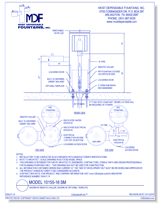 3354-21.15) **10155-18 SM** with Remote Chiller, Shown with Optional Template