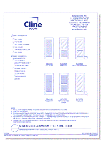 Series 500SE Aluminum Stile & Rail Door: Elevations (Part A)