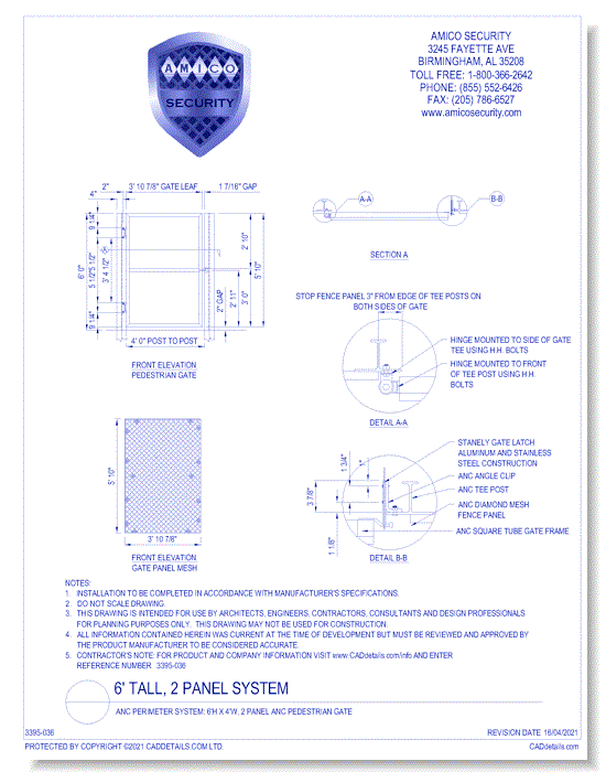 ANC Perimeter System: 6'H x 4'W, 2 Panel ANC Pedestrian Gate