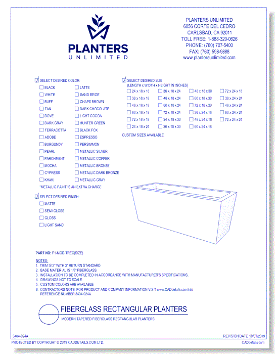 Modern Tapered Fiberglass Rectangular Planters