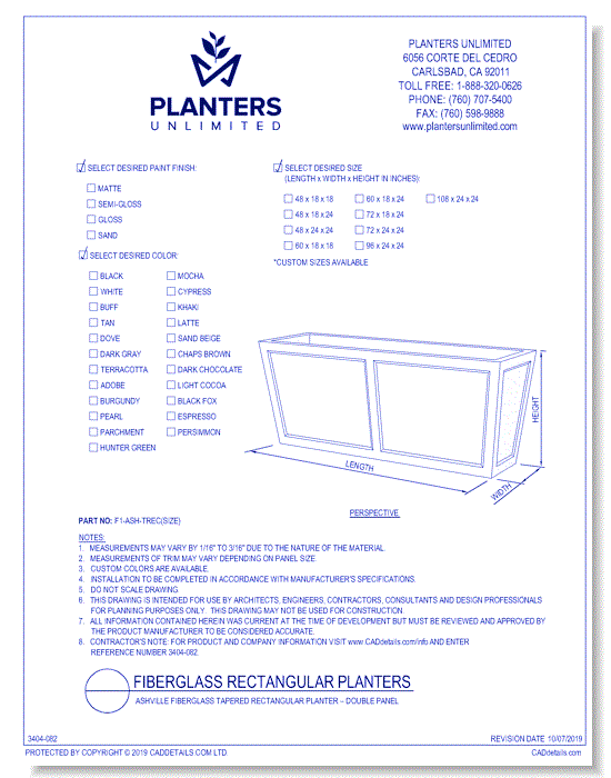 Ashville Fiberglass Tapered Rectangular Planter – Double Panel