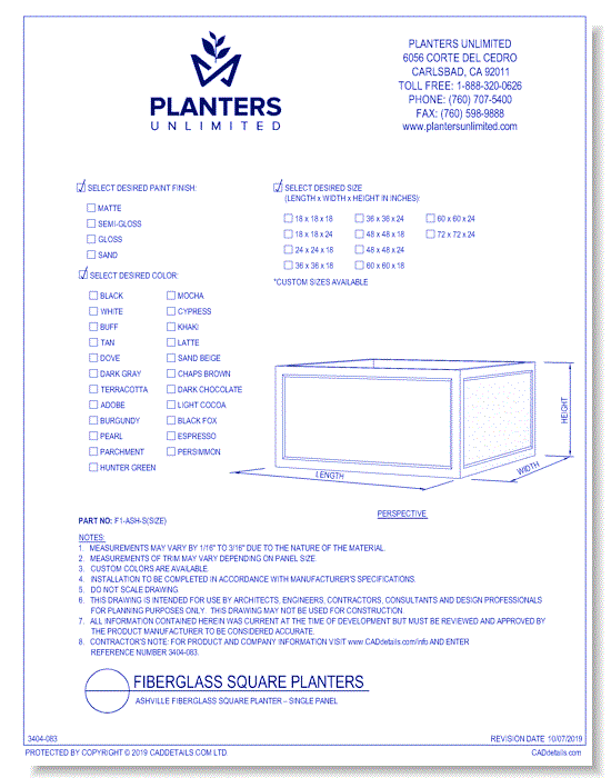 Ashville Fiberglass Square Planter – Single Panel