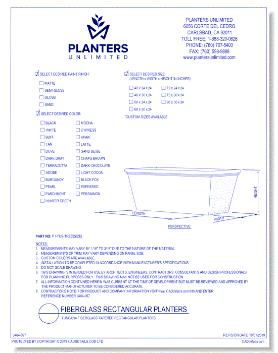 Tuscana Fiberglass Tapered Rectangular Planters