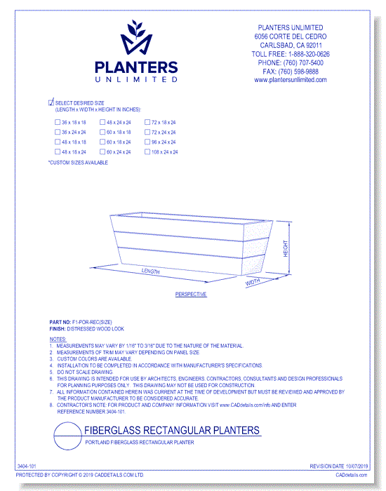 Portland Fiberglass Rectangular Planter