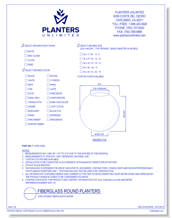 Miro Round Fiberglass Planter