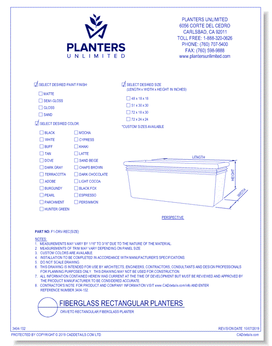 Orvieto Rectangular Fiberglass Planter