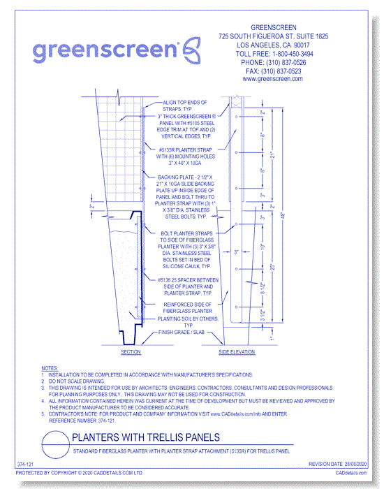 Planters with Trellis Panels: Standard Fiberglass Planter With Planter Strap Attachment (5135R) for Trellis Panel