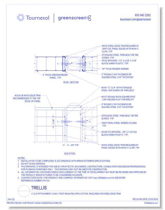 C Clip Attachment (5141): Post Mounted Application, requires 5105 Steel Edge Trim