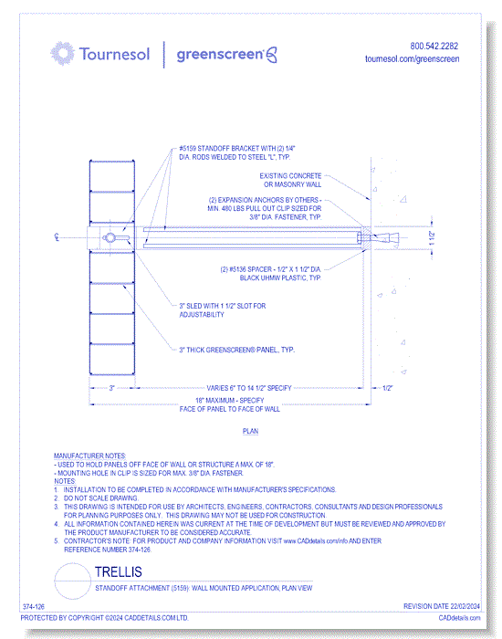 Standoff Attachment (5159): Wall Mounted Application, Plan View