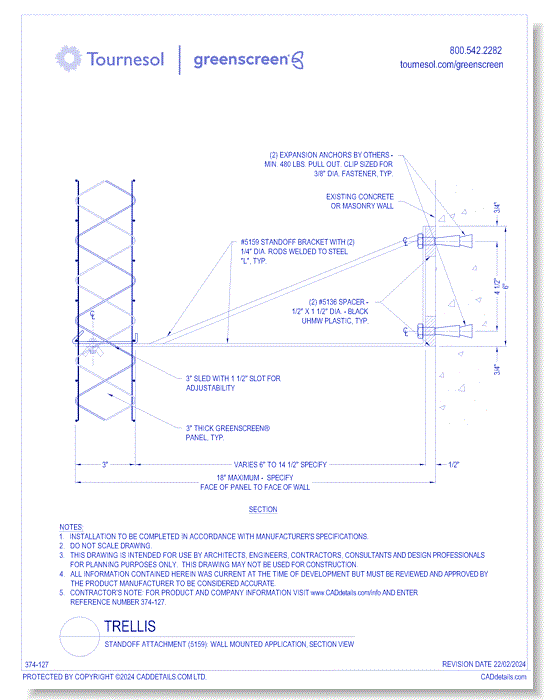 Standoff Attachment (5159): Wall Mounted Application, Section View