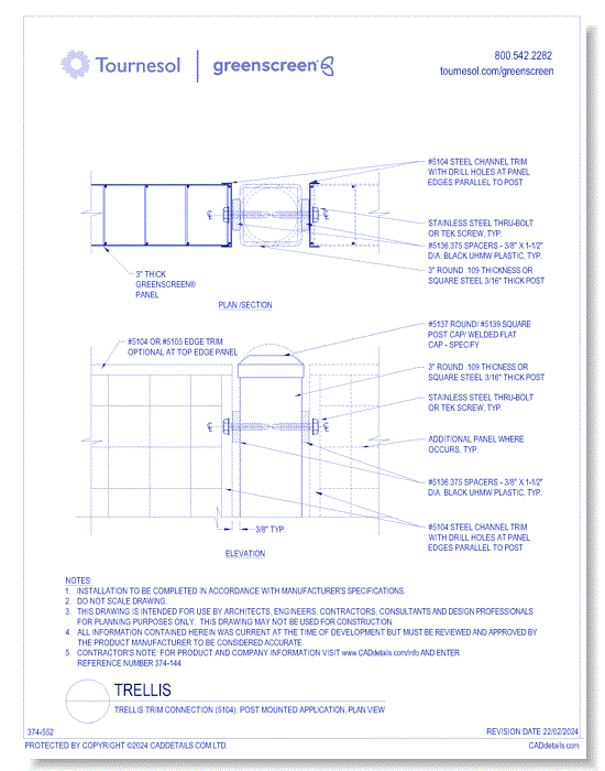 Trellis Trim Connection (5104): Post Mounted Application, Plan View