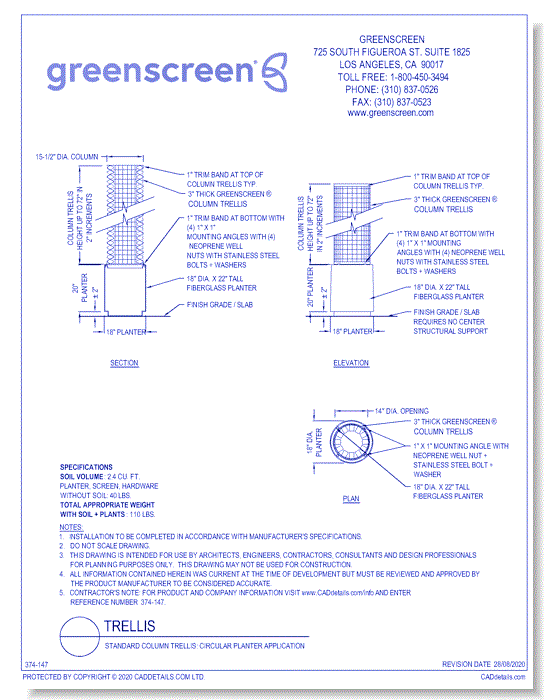 Standard Column Trellis: Circular Planter Application