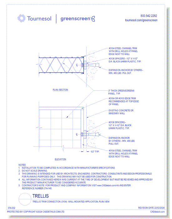 Trellis Trim Connection (5104): Wall Mounted Application, Plan View