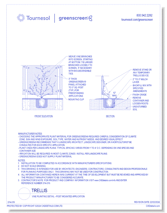 Trellis: Vine Planting Detail - Post Mounted Application