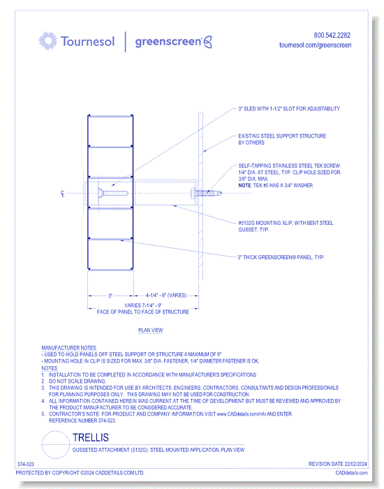 Gussetted Attachment (5132G): Steel Mounted Application, Plan View 