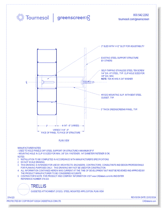 Gussetted Attachment (5132G): Steel Mounted Application, Plan View