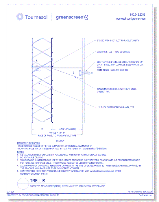 Gussetted Attachment (5132G): Steel Mounted Application, Section View