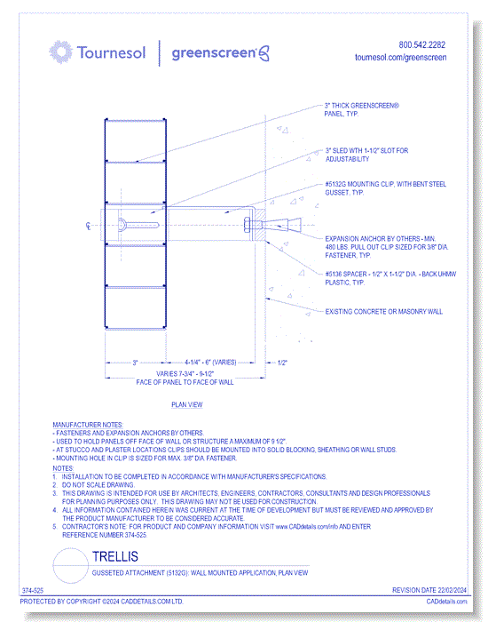 Gussetted Attachment (5132G): Wall Mounted Application, Plan View