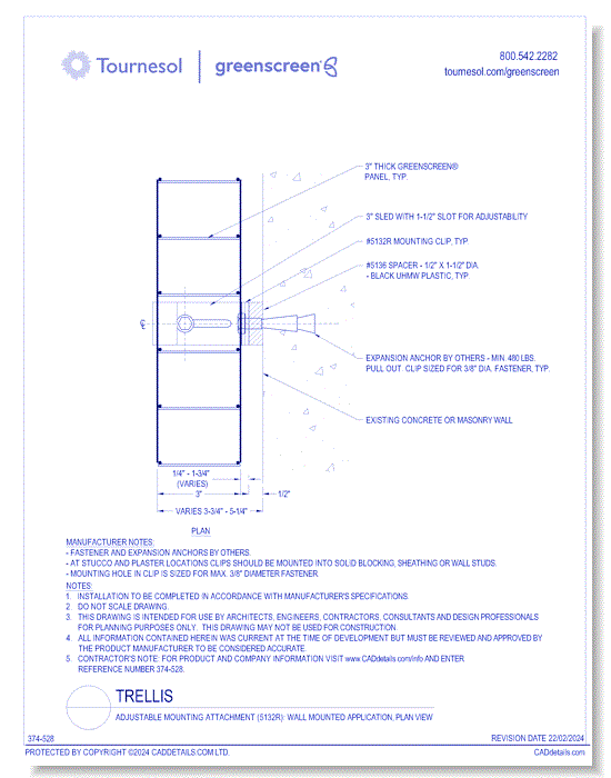 Adjustable Mounting Attachment (5132R): Wall Mounted Application, Plan View