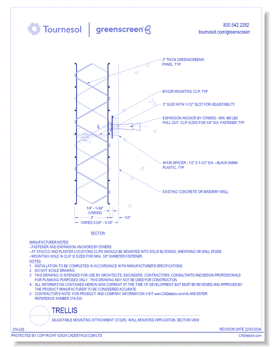 Adjustable Mounting Attachment (5132R): Wall Mounted Application, Section View