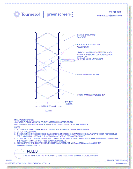 Adjustable Mounting Attachment (5132R): Steel Mounted Application, Section View