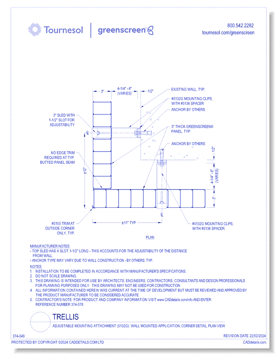 Gussetted Attachment (5132G): Wall Mounted Application, Corner Detail, Plan View