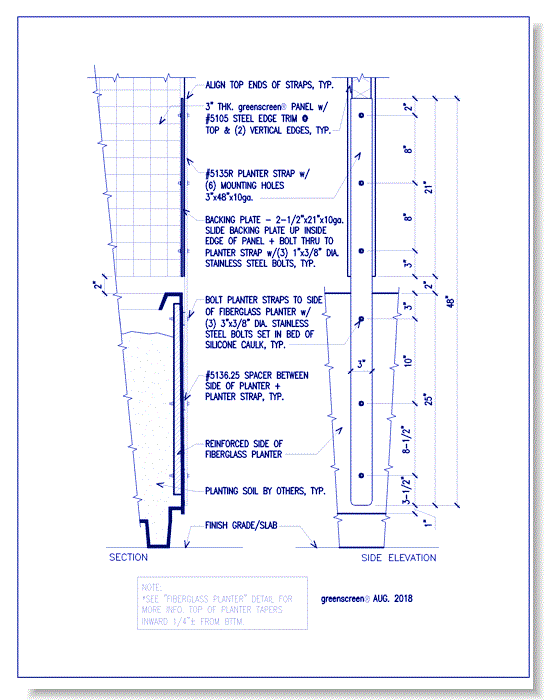 Planters with Trellis Panels: Standard Fiberglass Planter With Planter Strap Attachment (5135R) for Trellis Panel