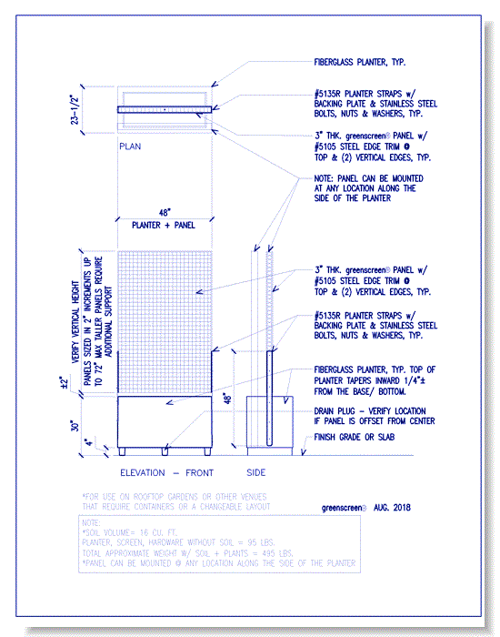 Planters with Trellis Panels: Standard Fiberglass Planter With No Trellis