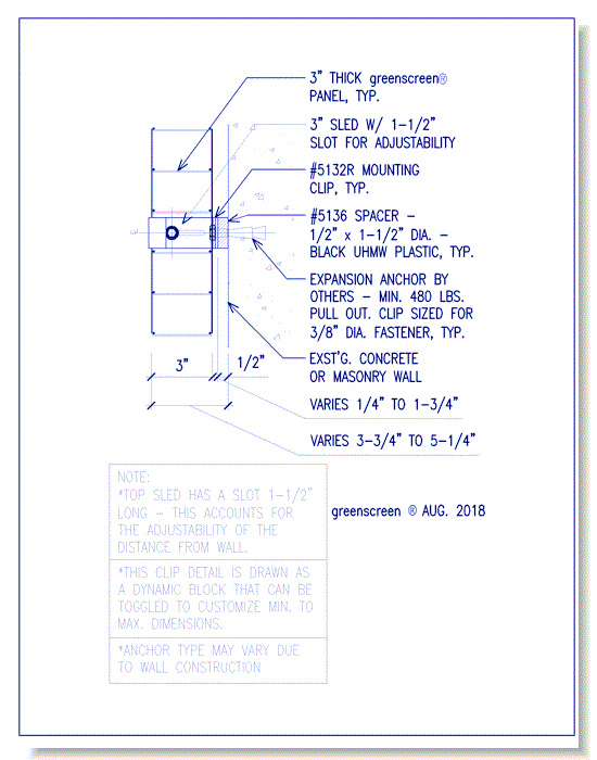 Adjustable Mounting Attachment (5132R): Wall Mounted Application, Plan View