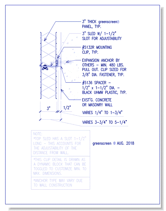 Adjustable Mounting Attachment (5132R): Wall Mounted Application, Section View