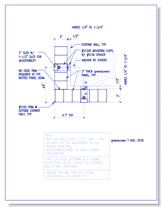 Adjustable Mounting Attachment (5132R): Wall Mounted Application, Corner Detail, Plan View