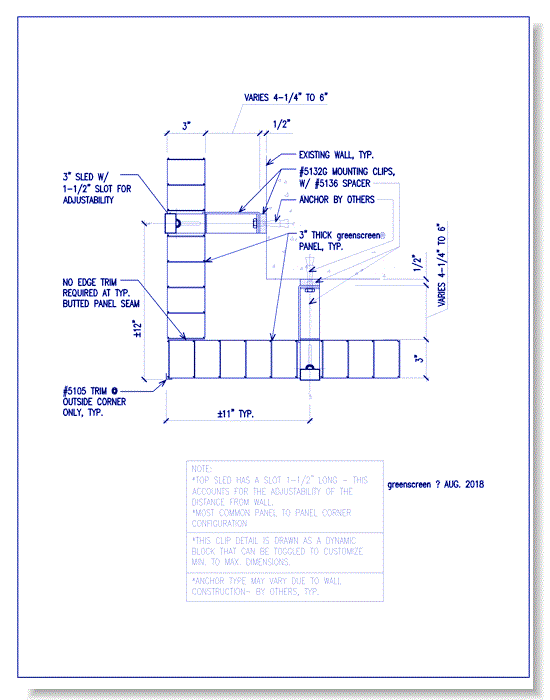 Gussetted Attachment (5132G): Wall Mounted Application, Corner Detail, Plan View