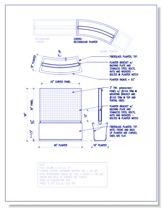 Café Series: Curved Rectangular Planter with Trellis Panel
