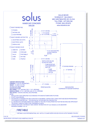 Firetable Liquid Propane/Natural Gas - Match Lit (Flame Supervision Device/High Output Burner) 75'000 BTU