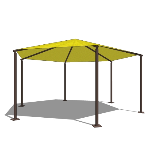 20' Hexagon Shade with 8' Height, Glide Elbow™, and In-Ground Mount