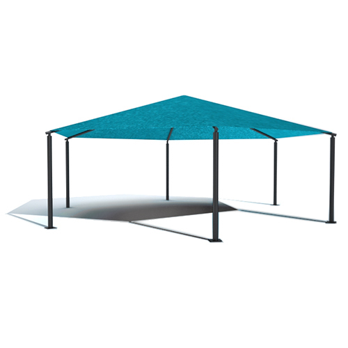 30' Hexagon Shade with 8' Height, Glide Elbow™, and In-Ground Mount