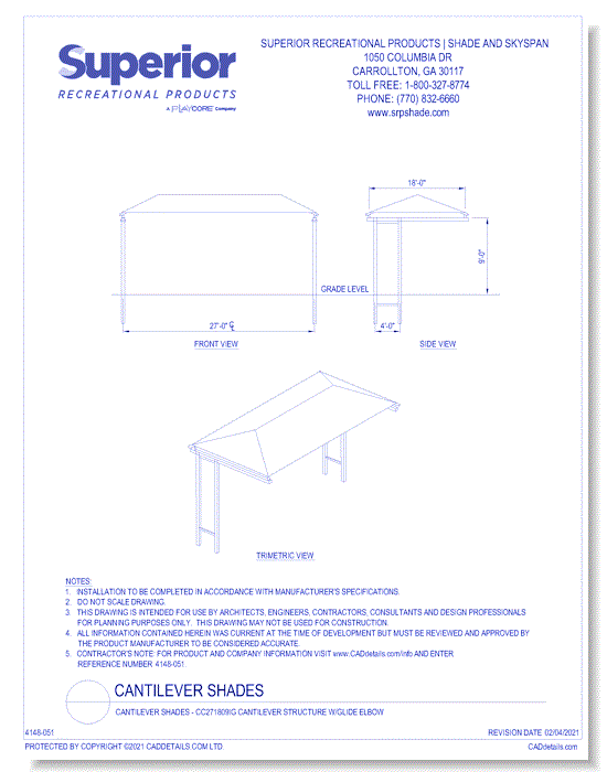 27' x 18' Standard Cantilever with 9' Height, Glide Elbow™, and In-Ground Mount