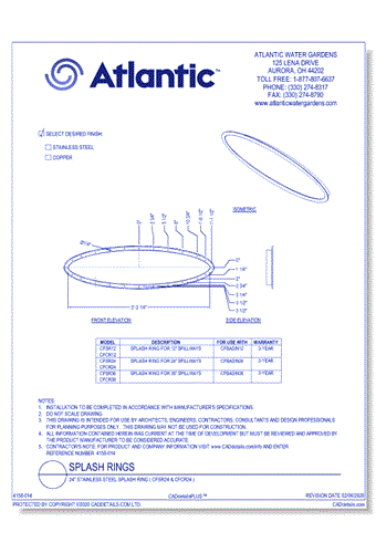 24" Stainless Steel Splash Ring ( CFSR24 & CFCR24 )