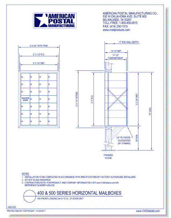400 Front Loading (N1011013) - 27 Door Unit
