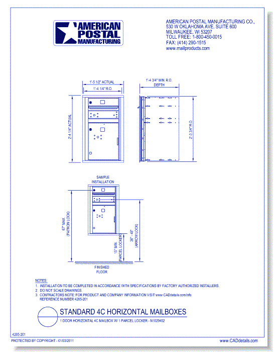1 Door Horizontal 4C Mailbox w/ 1 Parcel Locker – N1029452