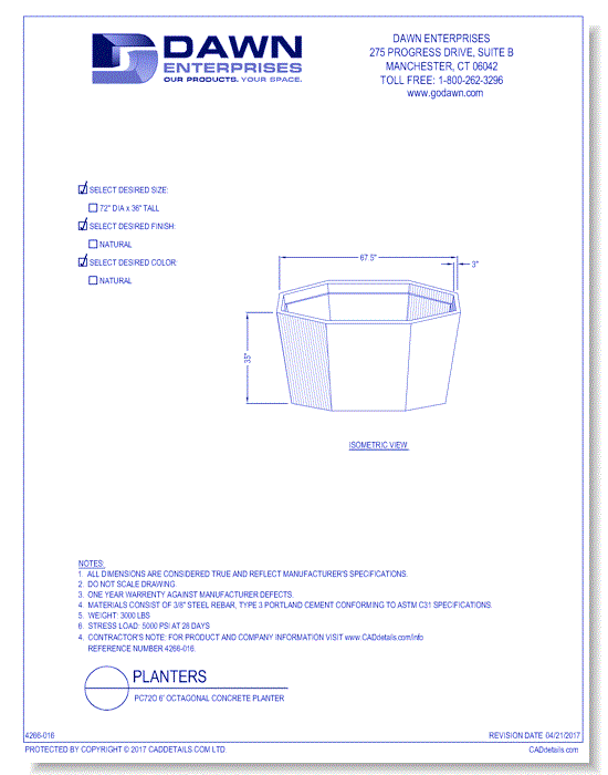 PC72O: 6' Octagonal Concrete Planter