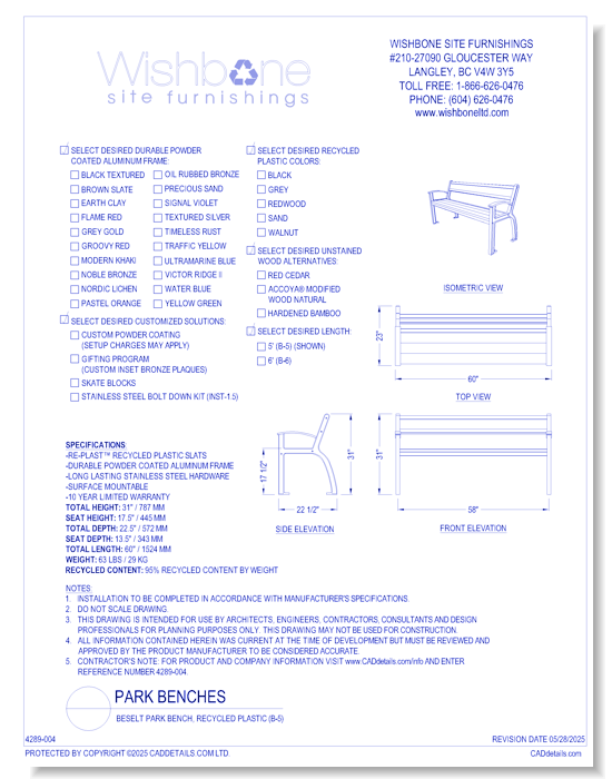 Beselt Park Bench, Recycled Plastic ( B-5 )