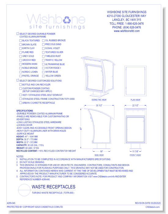 Turisno Waste Receptacle ( TOTR-30 )