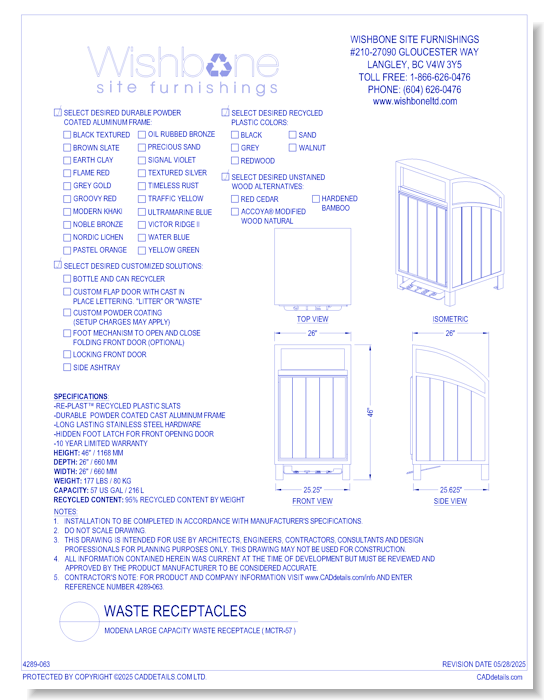 Modena Large Capacity Waste Receptacle ( MCTR-57 )
