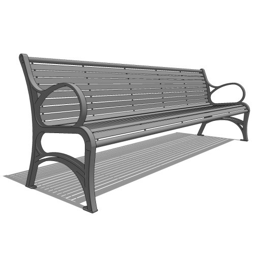 Model WP1-2010: WestPort Backed Bench - Horizontal Strap, Eight Foot Length, Cast Iron Ends