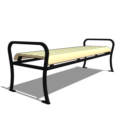 Model AV1-1100: Avondale Backless Bench - Wood Slat or Recycled Plastic, Six Foot Length, Steel Bar Ends